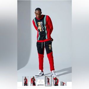 HTF Fifth Loop Skeleton Teddy Bear Red Mens Sweatshirt Jogger Set MEDIUM Red